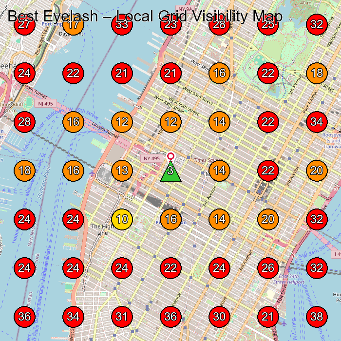 Best Eyelash GeoGrid visibility map for Skin Care Clinic in New York